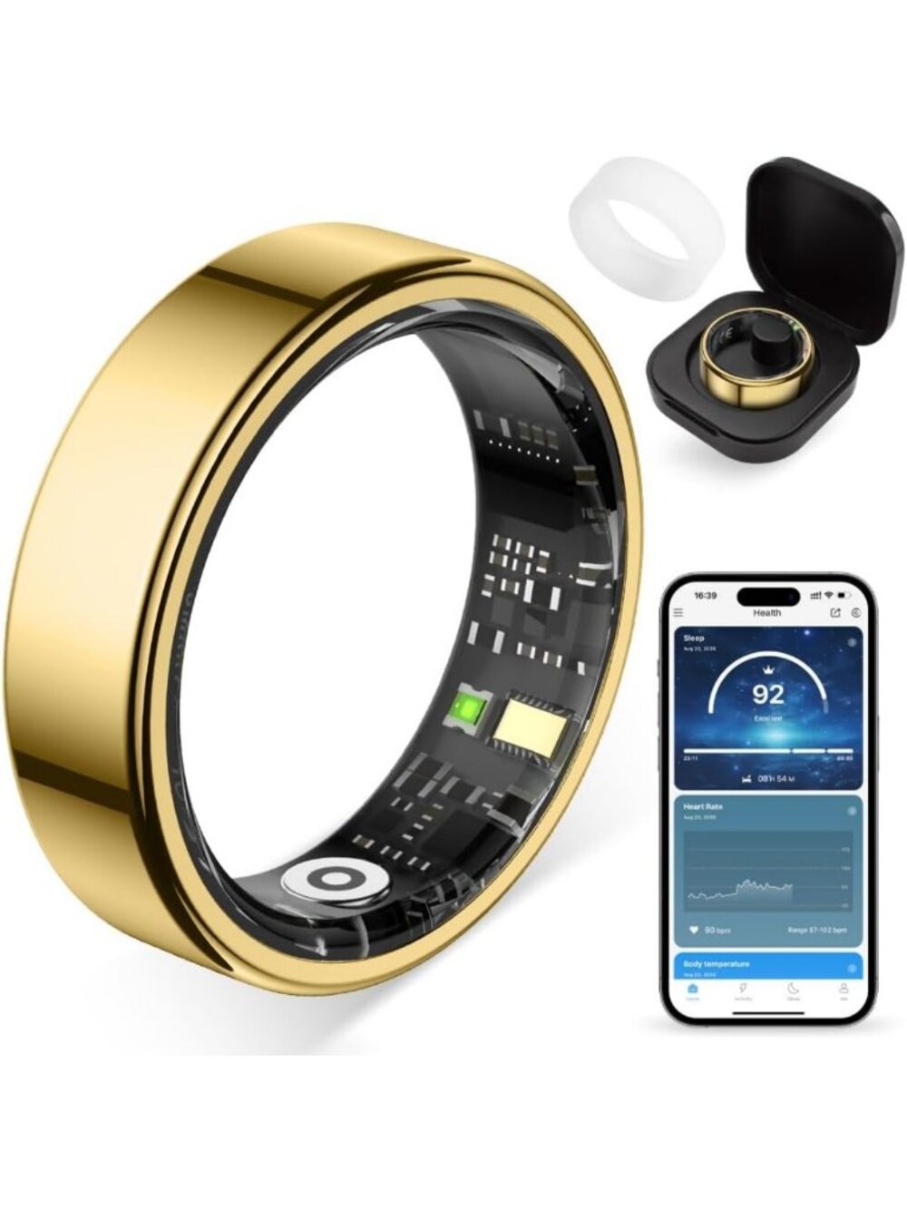 Stylish Smart Ring for Women, AI Health Tracker, Waterproof 5ATM, Size 9